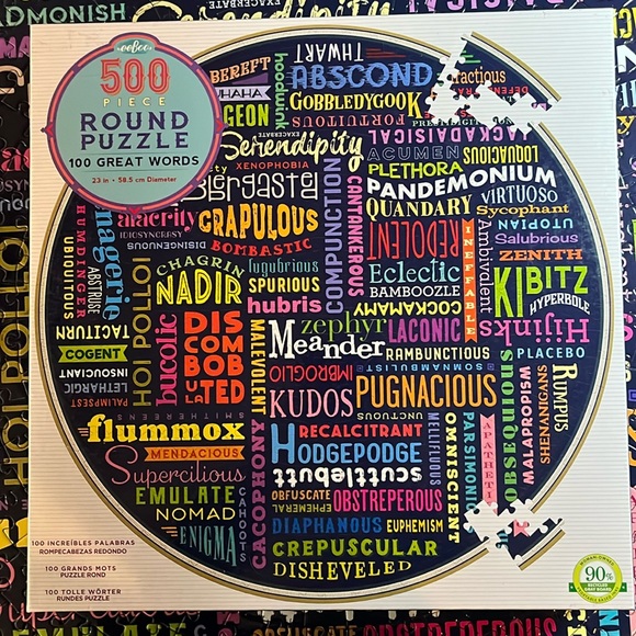 eeboo Other - 🧩 500 piece eeboo Round puzzle “100 Great Words”. Quality. Fun. Poster. Complete
